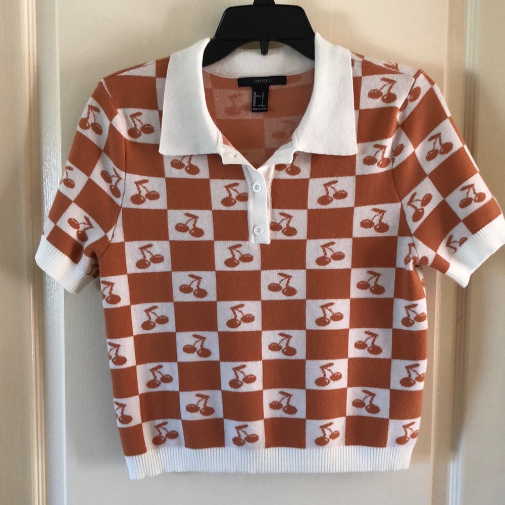 Short Sleeve Orange And Cream Sweater